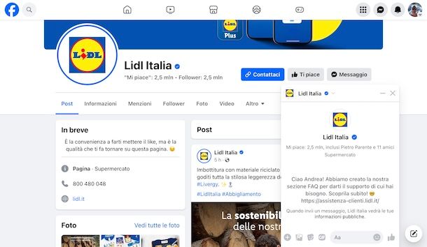 Assistenza Lidl tramite Facebook