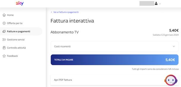 Fattura interattiva Sky