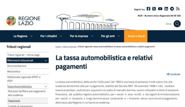 pagamento bollo auto Lazio