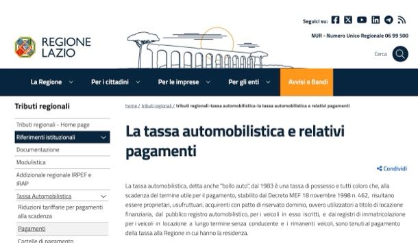 pagamento bollo auto Lazio