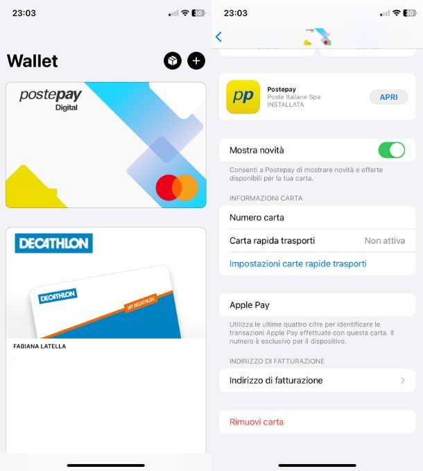 Togliere metodo di pagamento da Apple Pay