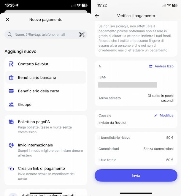 Inviare bonifico con Revolut