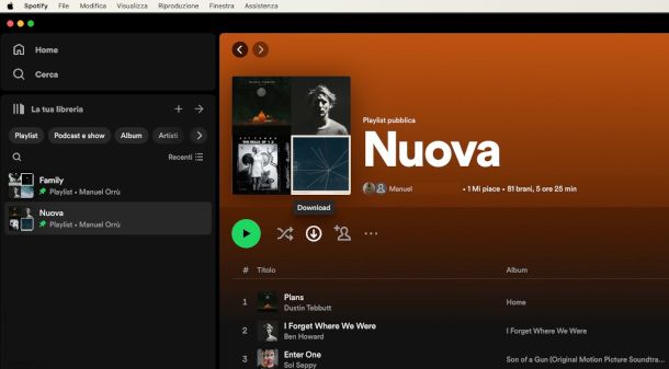 download playlist su Spotify per Mac