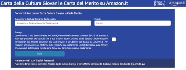 Convertire buono Carta Cultura Giovani su Amazon