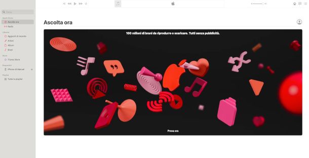 schermata app Music Mac per attivare trial Apple Music