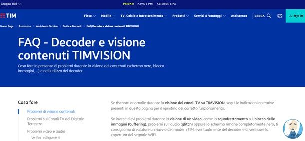 Risolvere i problemi di TIMvision dal sito ufficiale