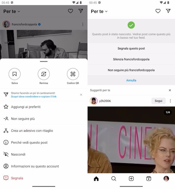 Silenziare su Instagram da smartphone