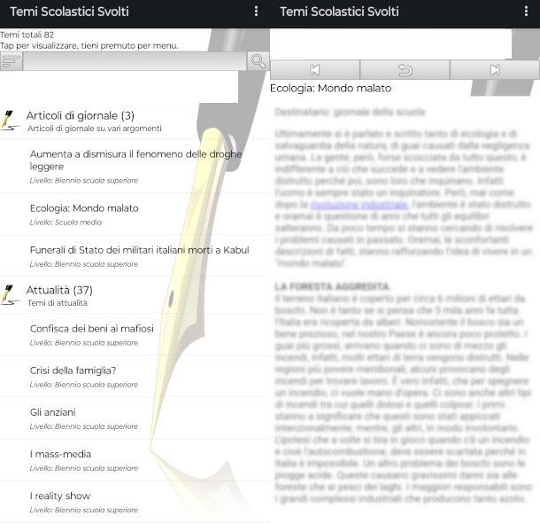 schermate app Temi Scolastici Svolti