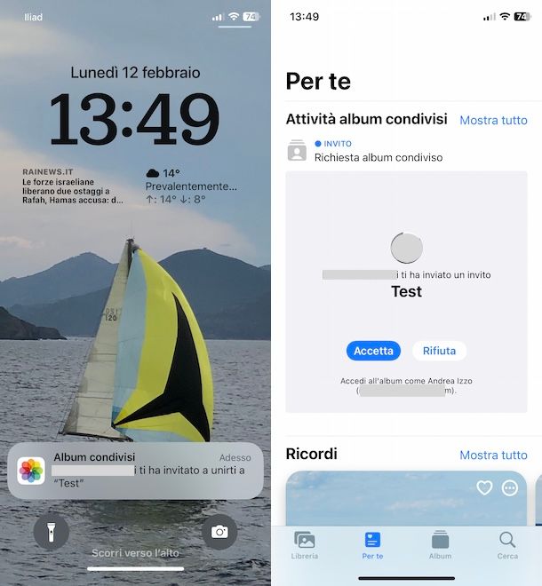 Accettare invito album condiviso iPhone