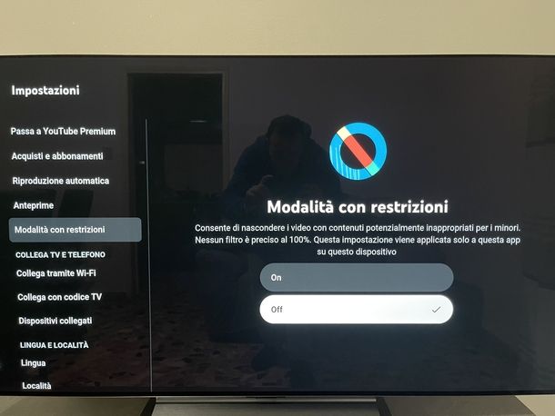 Modalità restrizioni YouTube TV