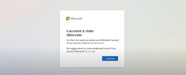 Sbloccare account Microsoft
