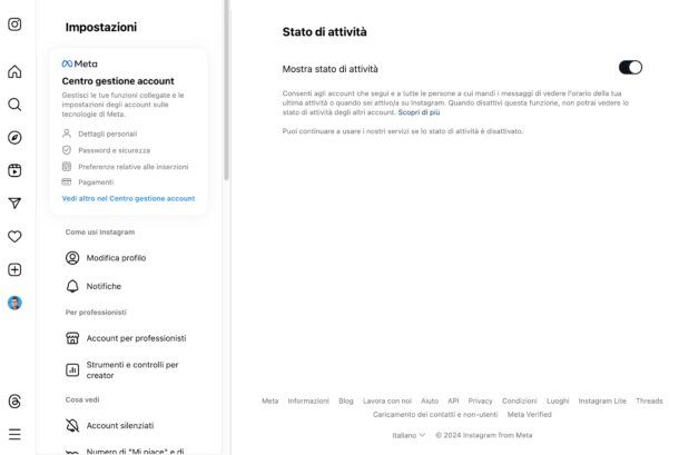 Stato di attività Instagram Web