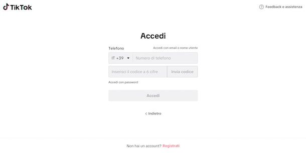 Recuperare account TikTok da computer