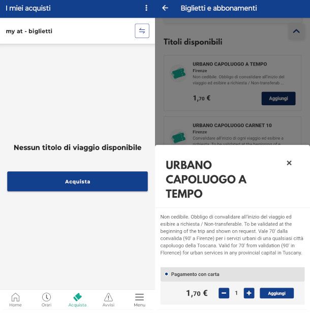 acquisto biglietto bus app at bus