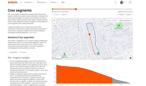 creazione segmenti di percorso su Strava da Web