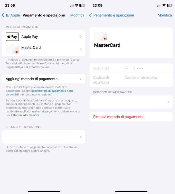 Come togliere carta di credito dall'ID Apple