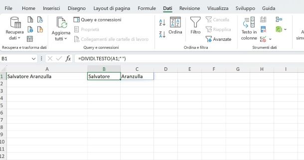 Formula per dividere nome e cognome su Excel