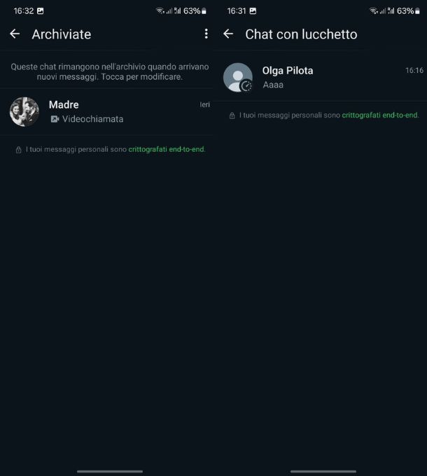 whatsapp chat archiviate e lucchetto