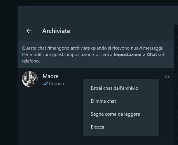 whatsapp Web chat archiviate