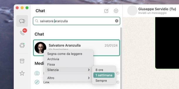 Silenziare chat WhatsApp da computer