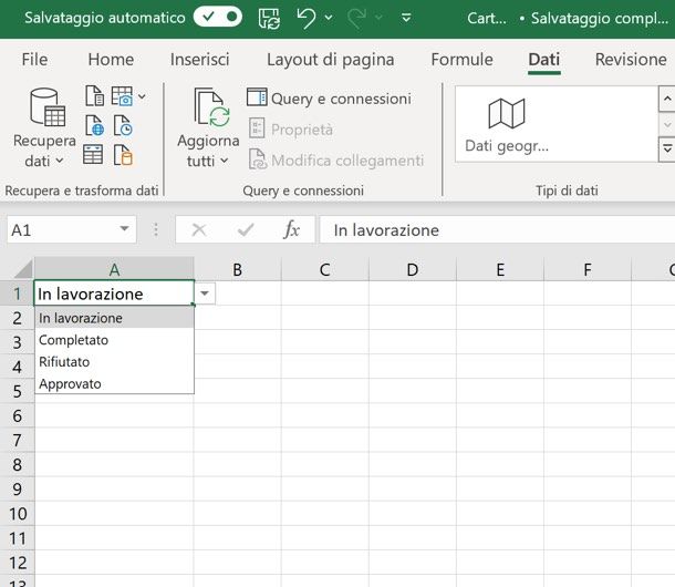 Menu a tendina Excel