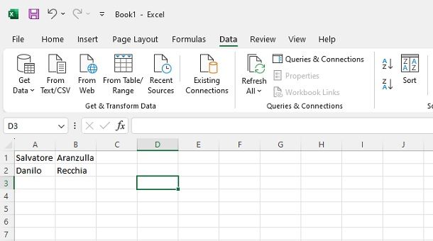 Excel per dividere nome e cognome senza formula