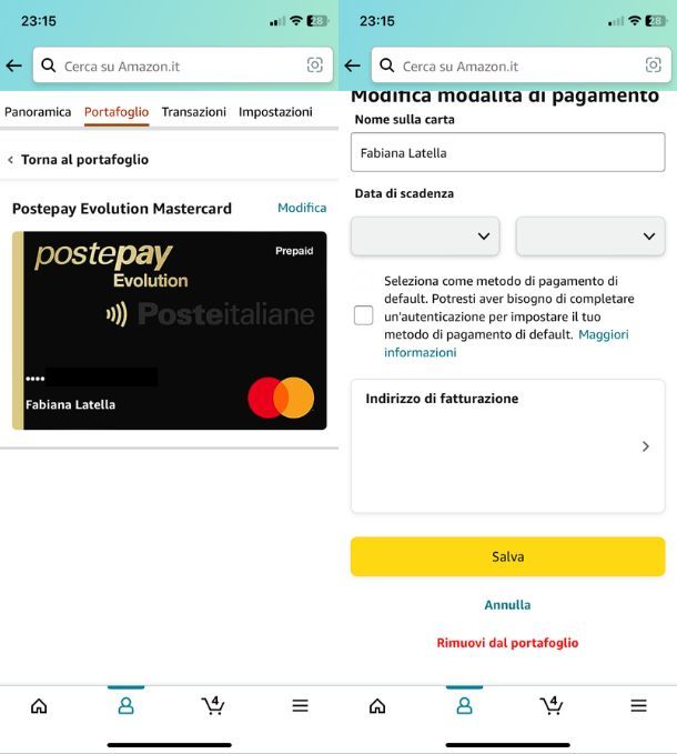 Come togliere la carta di credito da Amazon