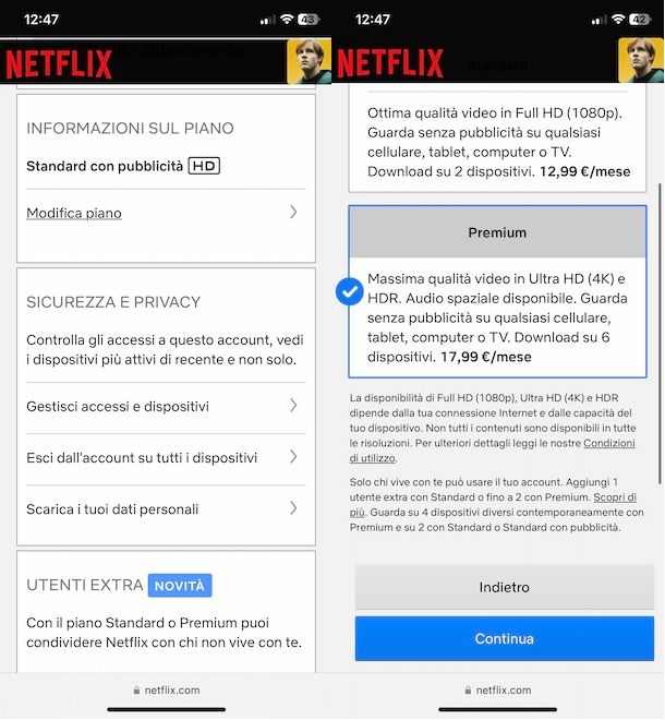 Cambiare piano Netflix da smartphone