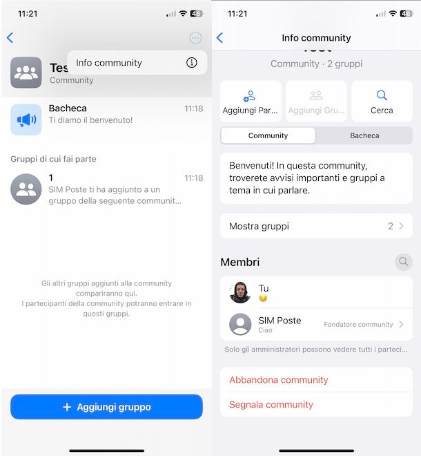 Community WhatsApp su iPhone