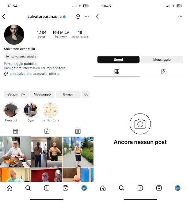 Informazioni profilo non più presenti su Instagram