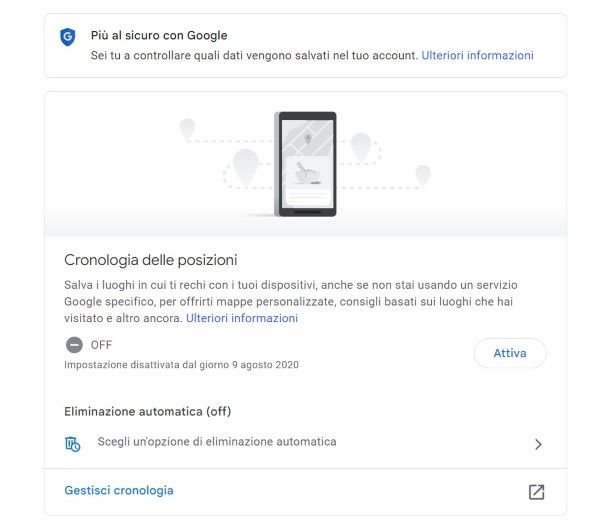 Come attivare la cronologia delle posizioni su Google