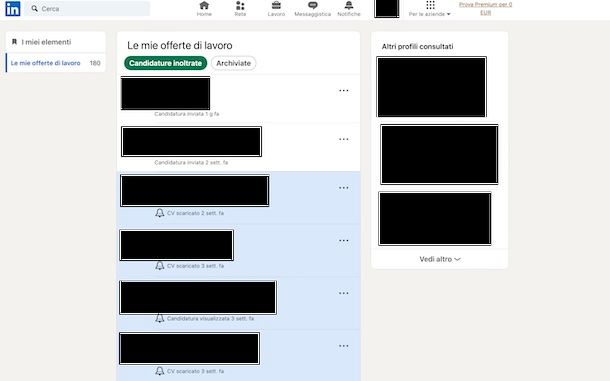 Sito candidature inviate su LinkedIn