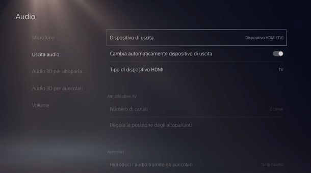 PS5 impostazioni audio