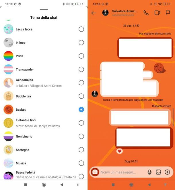Cambiare tema chat Instagram Android
