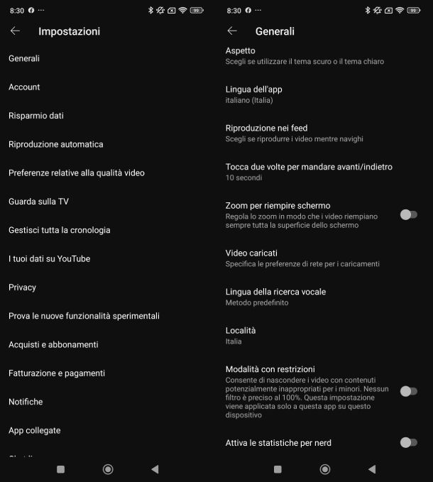 Modalità restrizioni YouTube Android