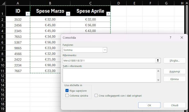 Funzione Consolida su Excel
