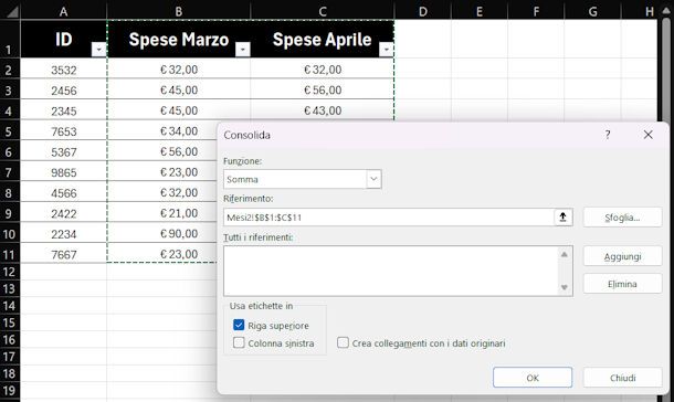 Funzione Consolida su Excel