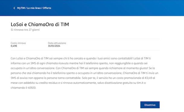 Disattivare LoSai e ChiamaOra di TIM