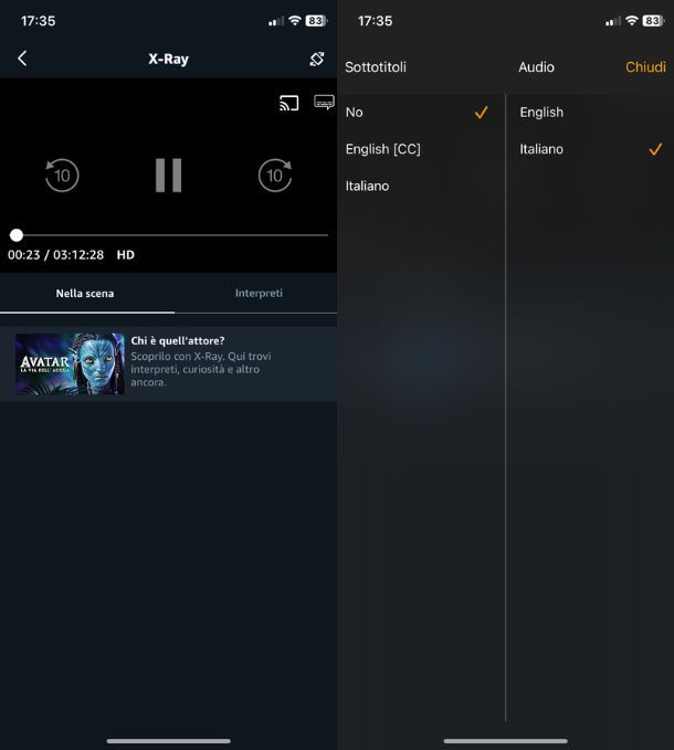 Disattivazione sottotitoli Prime Video da app mobile