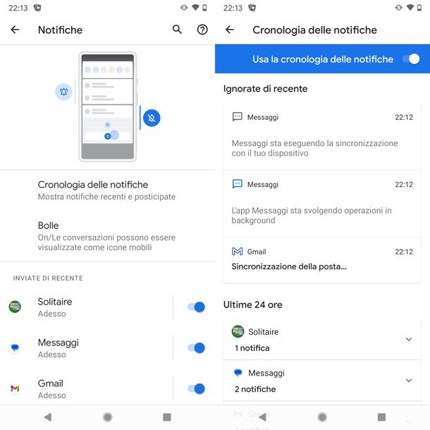 Impostazioni Android Notifiche