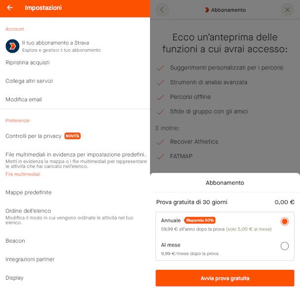 attivazione abbonamento Strava
