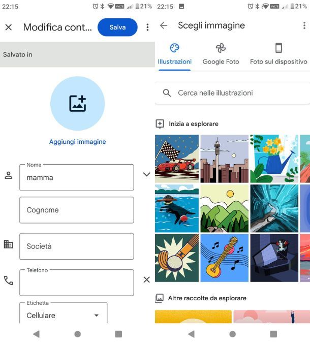 Aggiungere foto in Contatti di Google