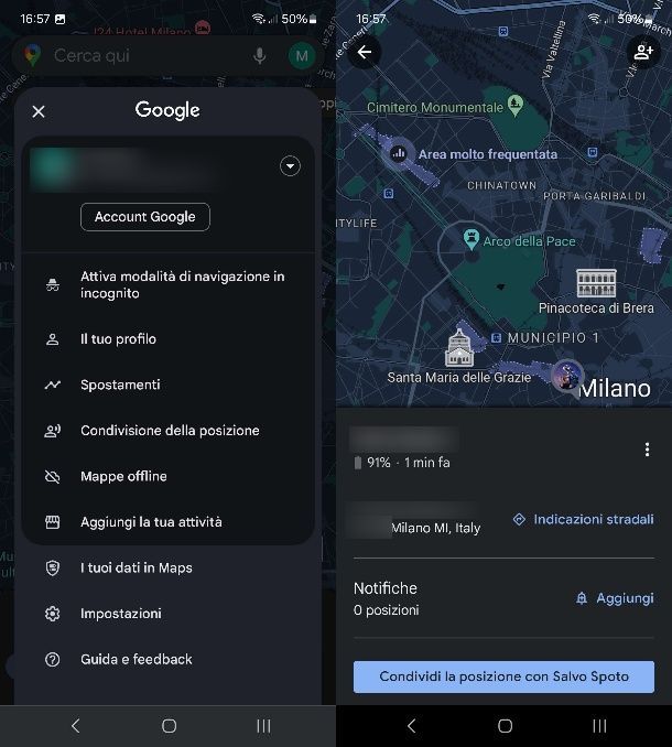 Vedere la posizione di una persona con Google Maps