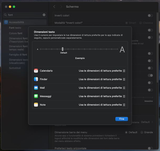 Dimensioni carattere macOS