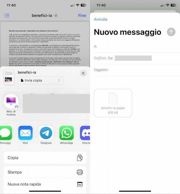 Allegare documento su Mail