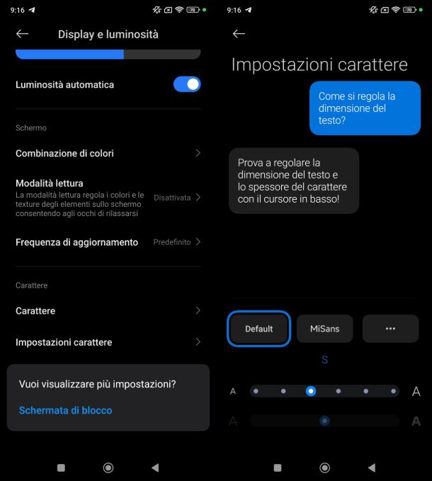 Dimensioni carattere Android