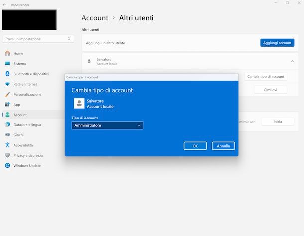 Cambiare account Windows 11