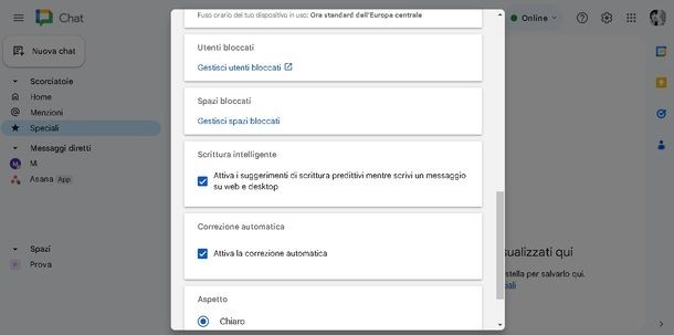 Google Chat PC Impostazioni