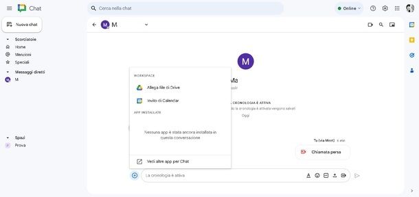 Google Chat PC Inserimento file in chat