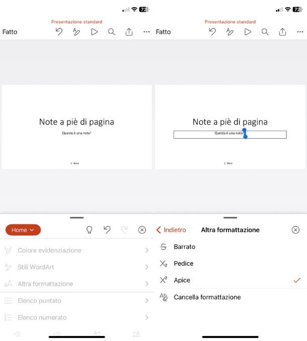 Note a piè di pagina PowerPoint app